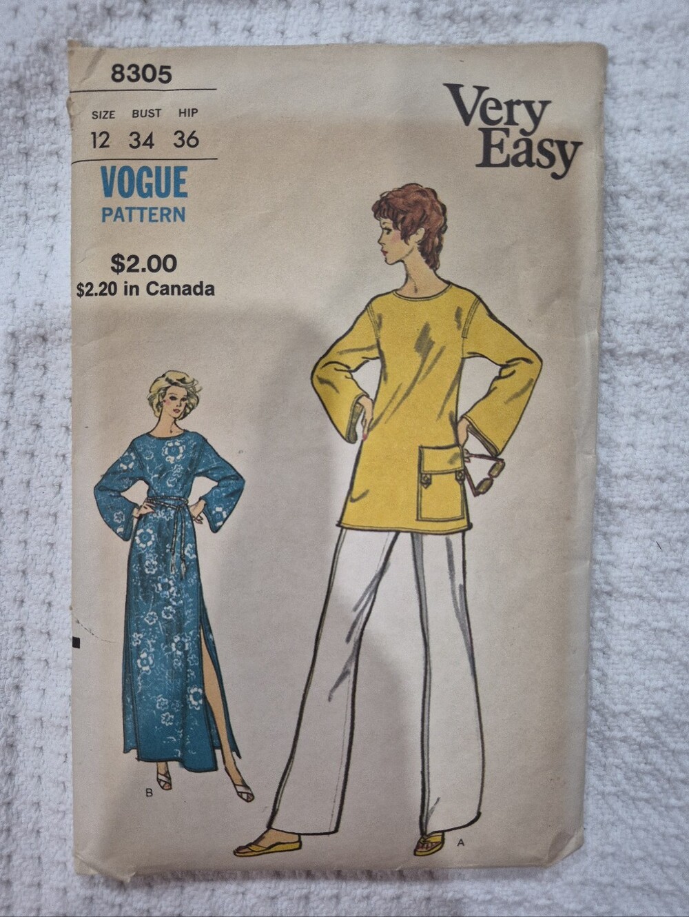 Vintage Vogue Tunic, Cover Up, Lounge Dress & Pants Sewing Pattern Size 12